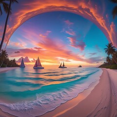Tropical Beach Sunset with Vibrant Colors