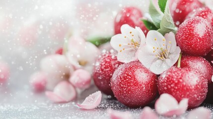 Fototapeta premium Juicy Cherries & Delicate Blossoms: A Springtime Delight!