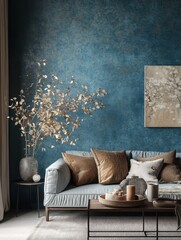 Modern Living Room Interior Design with Teal Wall