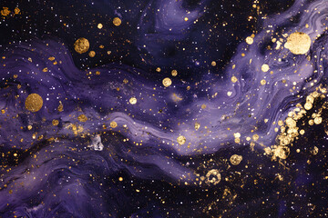 Celestial Elegance: The Luxurious Mysterious Dance of Purple and Gold Sparkles in Cosmic Symphony