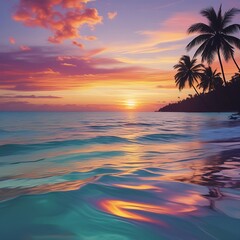 Tropical Beach Sunset with Vibrant Colors