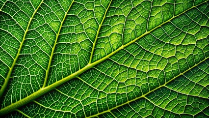 Obraz premium Lush Green Leaf Macro: Detailed Vein Structure Aerial View Stock Photo