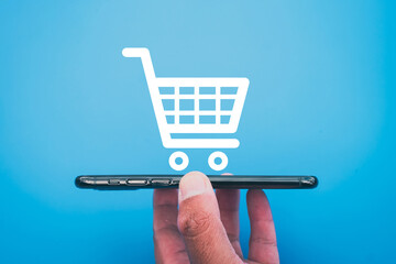 Shopping Cart icon on smartphone concept for Online shopping,E-commerce,digital payment.