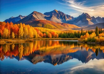 Obraz premium Alaska's autumn: Minimalist fall foliage paints scenic landscapes with vibrant, colorful trees.