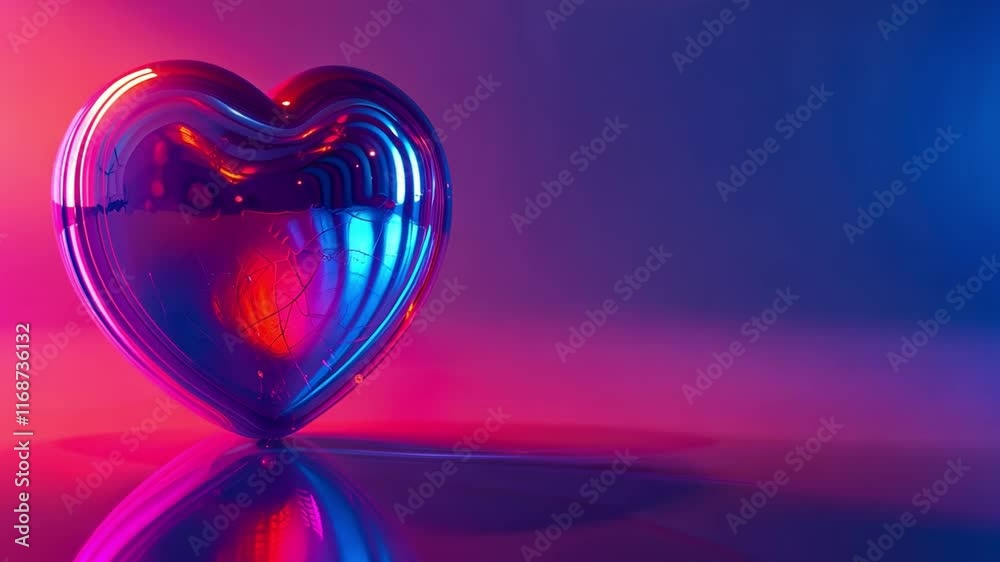 Poster this heart-shaped glowing object shines with colors, making a romantic valentines day vibe.