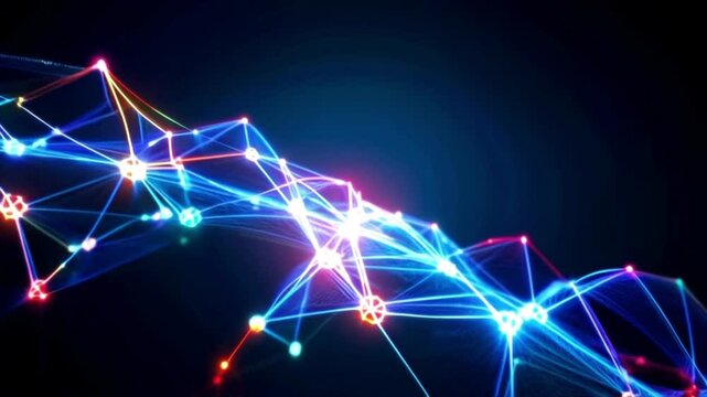 A dynamic motion background showing a neural network firing electrical pulses, with glowing nodes connected by strands of energy. The camera follows the movement of the pulses, creating a sense of fut