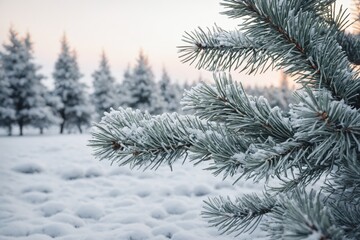 Snow covers pine tree branch
