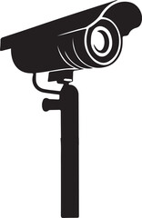a black and white security camera logo type silhouette design 