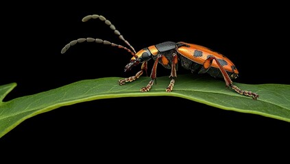 Fototapeta premium Stunning Macro Photograph of a Longhorn Beetle on a Leaf