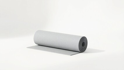 Rolled Grey Yoga Mat On White Background
