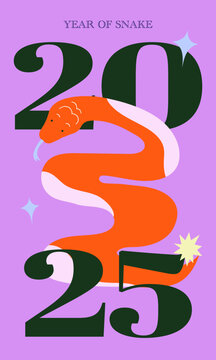 Year of Snake 2025 Happy New Year Banner Portrait Vector Illustration 