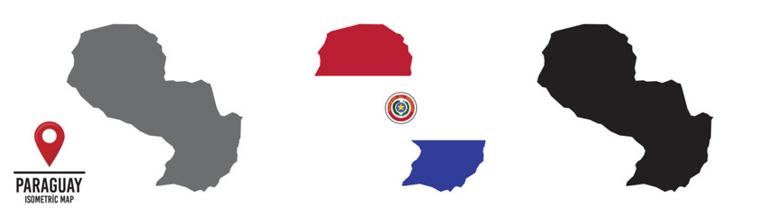 Set of different maps with national flags of  Paraguay. 