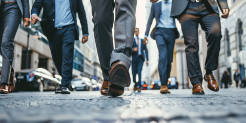 abstract businessman crowd, crowd of people rushing walking outside, low angle foot step legs, business background