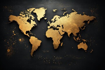 Naklejka premium Golden world map showing continents on black background