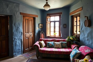 Cozy Rustic Cottage Interior with Vintage Decor.generative AI
