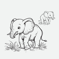 elephant in forest , elephant outline for kids coloring book , vector illustration design.