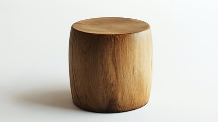 Fototapeta premium Round wooden stool with simple design, displayed on white for modern homes