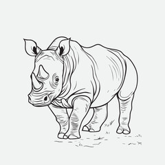 vector illustration of Rhino for comics Coloring Page.
