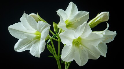 Fototapeta premium Beautiful white flowers blooming with delicate petals showcasing nature's elegance in a dark background setting. Generative AI