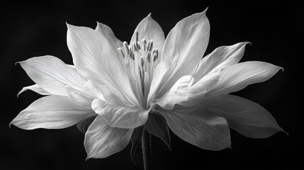 Elegant white flower with delicate petals stands out against a dark background, showcasing nature's beauty in fine detail. Generative AI