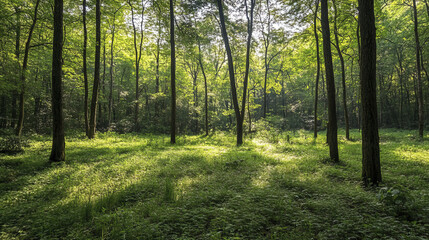 Obraz premium serene subtropical forest in Nepal with dense greenery and sunlight