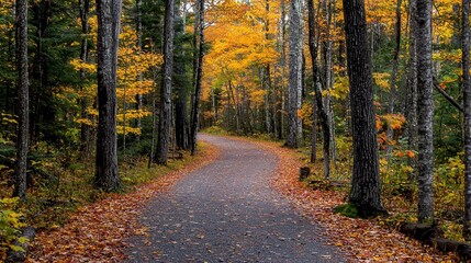 Obraz premium Winding autumn path through colorful forest.