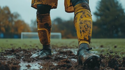 Dirty and Muddy Football Kit After an Intense Match, Showing the Aftermath of a Hard-Fought Game

