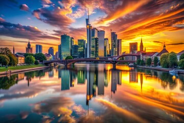 Obraz premium Frankfurt Skyline at Sunset, Modern Architecture, Germany