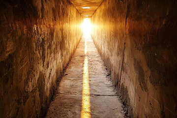 Obraz premium Light shines through a long corridor at sunset