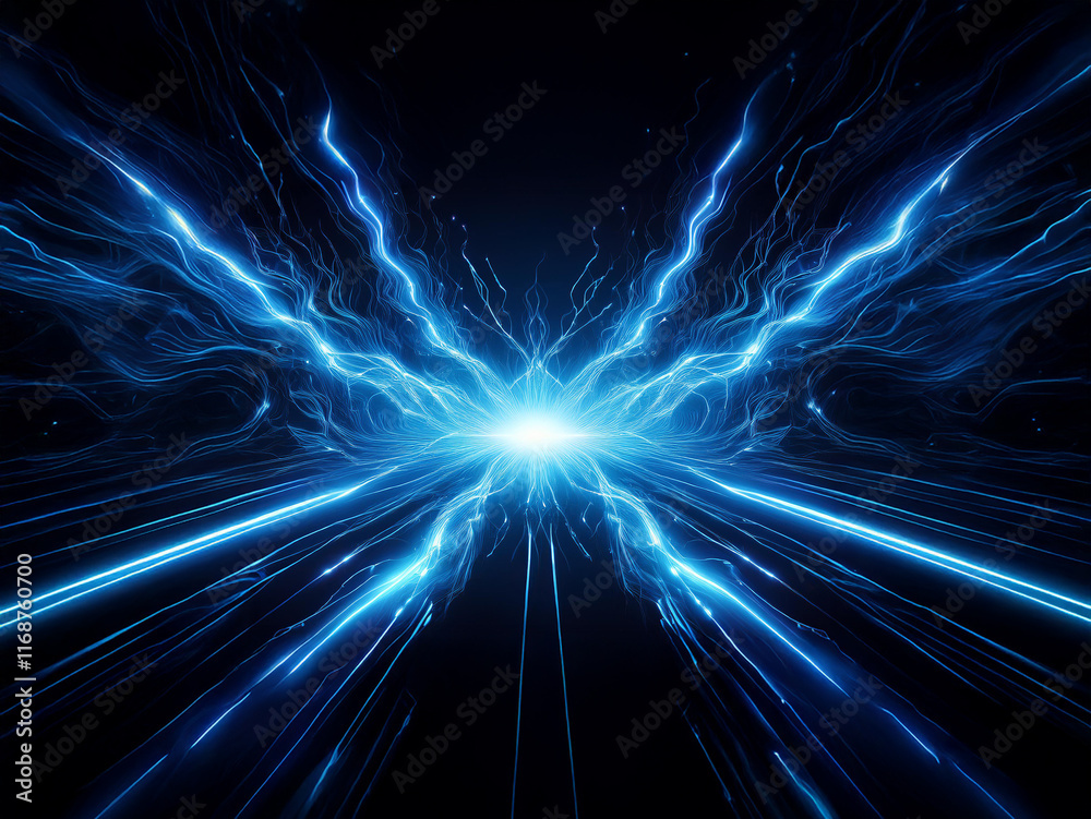 Aufkleber abstract image of glowing blue energy forming a butterfly-like shape against a dark background. the 