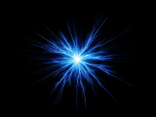 A vibrant blue energy burst explodes from a central point, radiating outwards against a stark black background.  Its fractal-like branches create a dynamic, almost organic feel.