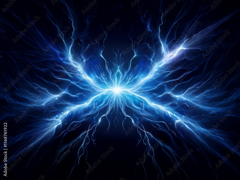 Poster a mesmerizing abstract image depicting a radiant, electric blue energy formation resembling a butter