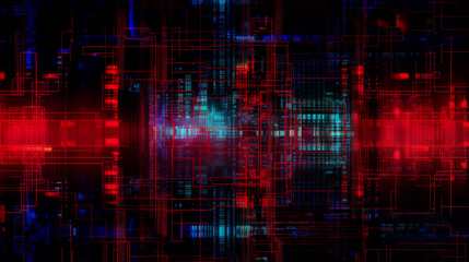 Futuristic digital circuit design with vibrant red and blue visuals in a high-tech aesthetic