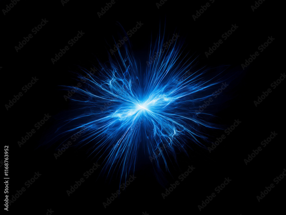 Aufkleber a vibrant blue energy burst explodes from a central point against a stark black background. the intr