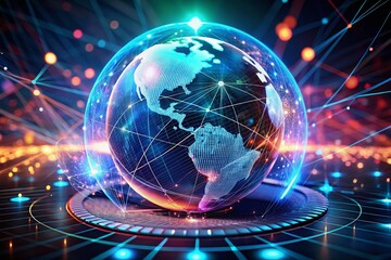 Obraz premium Futuristic Cybersecurity Network Protection: Data Shield & Global Network