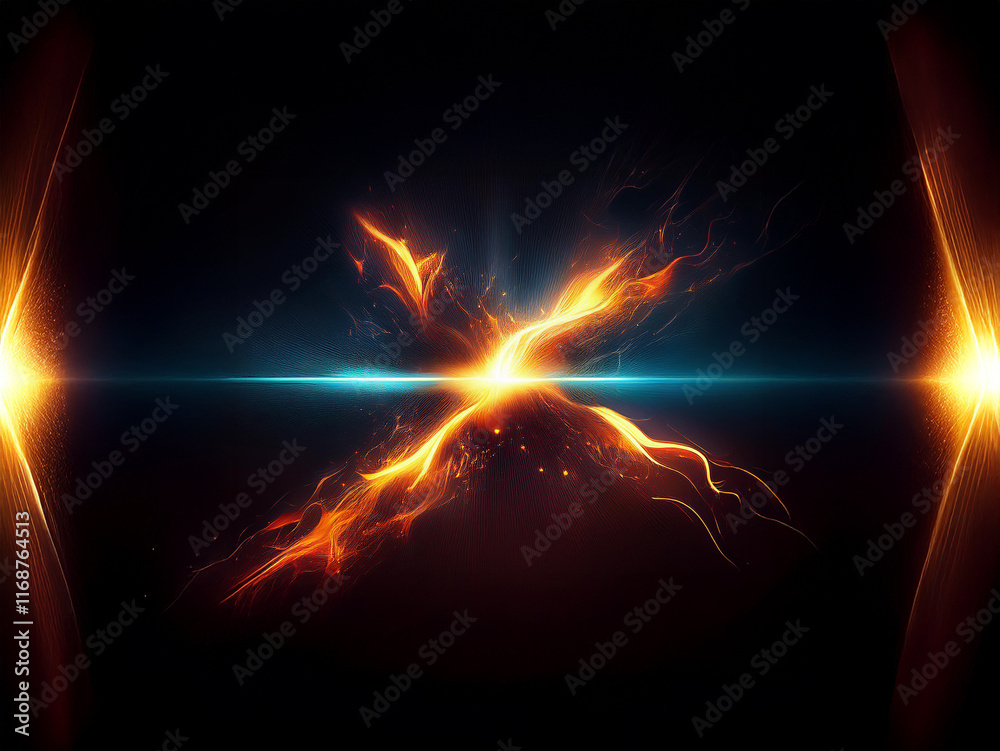 Aufkleber fiery, abstract x-shape formation bursts with energy against a dark backdrop, intersected by a vibra