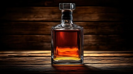 Elegant glass bottle filled with amber liquid.