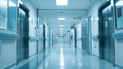 Obraz premium Modern interior of a hospital corridor. Patient safety concession concept