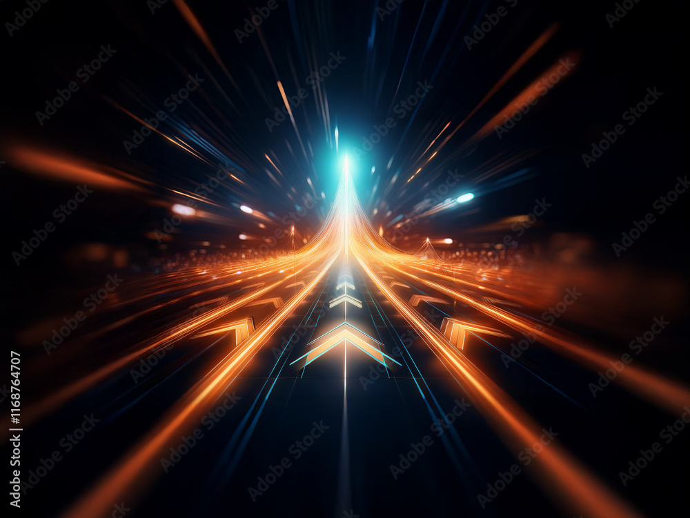 Leinwandbilder a vibrant, dynamic perspective down a glowing highway into a bright, distant light. arrows mark the 