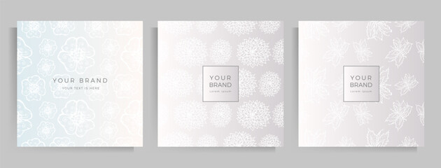 Cover template design for your menu, invitation, folder, notebook, or postcard. Floral pattern in elegant pastel color.  Square format. Vector illustration.