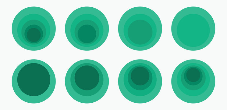 Diagram template with eight stacked concentric circles,  Clipart illustration isolated on a white background.