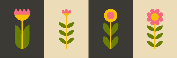 Showcasing various flowers. The vibrant colors and diversity of the blooms create a lively and natural scene, Vector illustration.