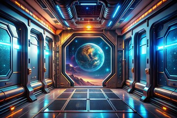 Futuristic Spaceship Door Panel HUD: Sci-Fi Galaxy Galaxy Ship Interior Detail
