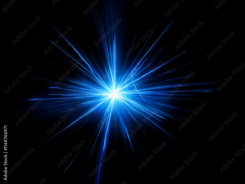 Aufkleber a vibrant blue light explodes from a central point, radiating outwards in a starburst pattern agains