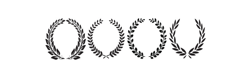 Print  Laurel Wreath Vector Set. Collection of Foliate Award Wreaths for Cinema Festivals. Laurel wreath of victory icon, set of gold, silver and bronze medals, laurel frame ranking decoration  