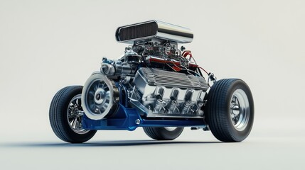 A detailed 3D rendering of a car engine showcasing its components and design.