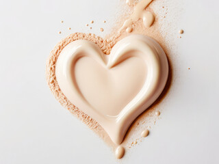 texture of cosmetic smear cream in the shape of a heart, 