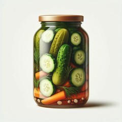 Jar bottle with cap of pickled sliced vegetables