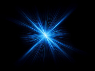 Obraz premium A vibrant blue light explodes from the center, radiating outwards against a pitch-black background. The glowing rays create a dynamic, energetic effect.
