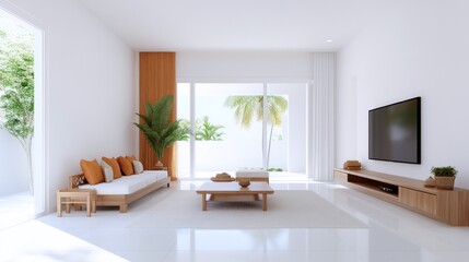 Modern living room with minimalist design and natural light.